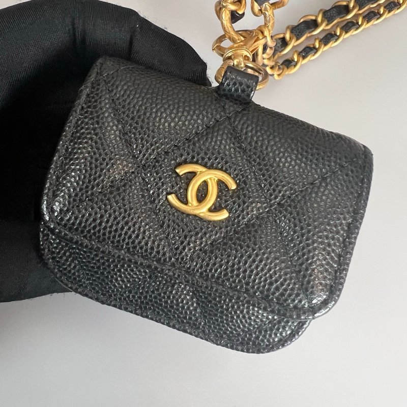 CHANEL 二合一長方形化妝包荔枝黑 AP3376/晶片款-11