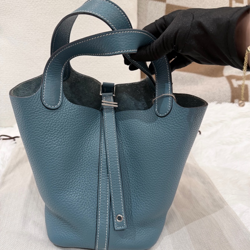 Hermes/ Picotin 18/ 框Q/ 牛仔藍銀扣/ TC-1