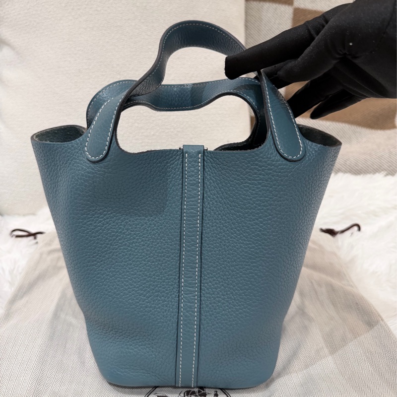 Hermes/ Picotin 18/ 框Q/ 牛仔藍銀扣/ TC-2