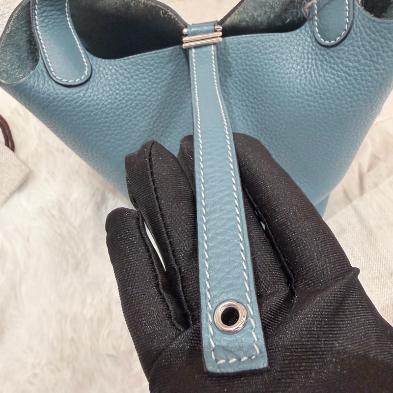 Hermes/ Picotin 18/ 框Q/ 牛仔藍銀扣/ TC-15