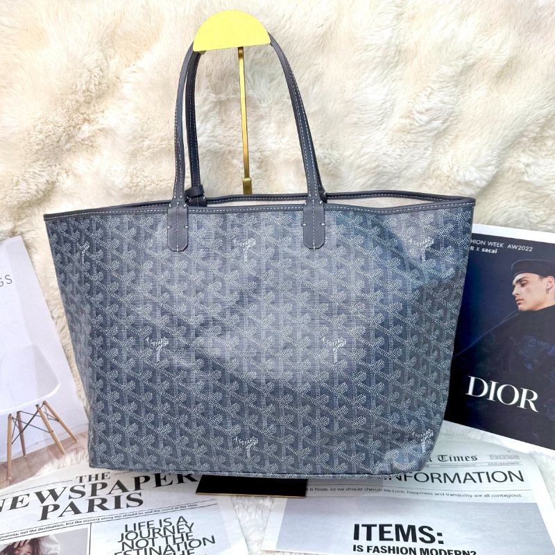 Goyard Saint Louis 托特包 灰色 老花 塗層帆布拼牛皮 小號 子母包-1