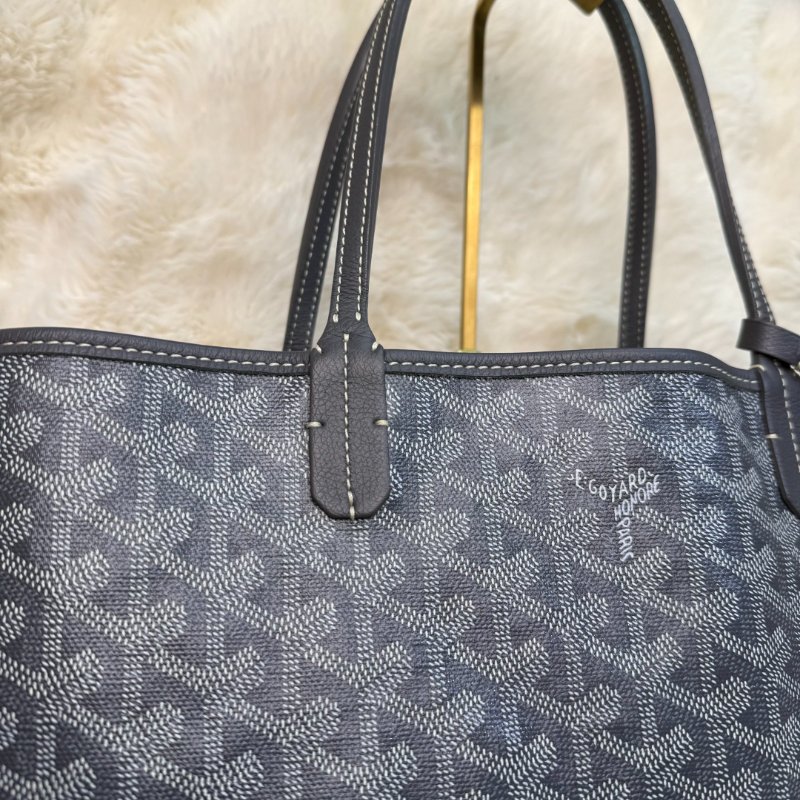 Goyard Saint Louis 托特包 灰色 老花 塗層帆布拼牛皮 小號 子母包-5