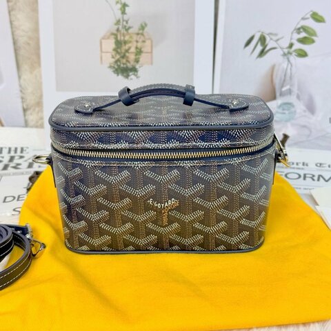 Goyard Muse 海藍色 迷小型帆布 小牛皮化妝袋