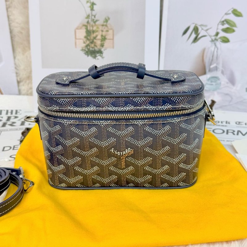 Goyard Muse 海藍色 迷小型帆布 小牛皮化妝袋-0