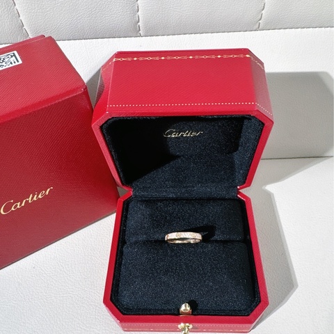 Cartier 卡地亞 Love 系列窄版滿鑽戒指,18k玫瑰金,48號