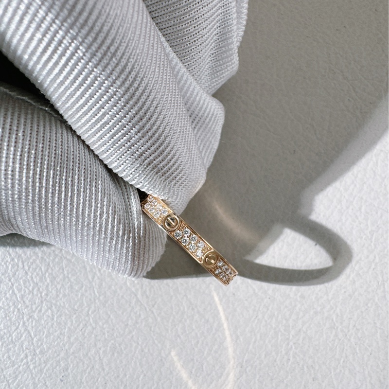 Cartier 卡地亞 Love 系列窄版滿鑽戒指,18k玫瑰金,48號-3