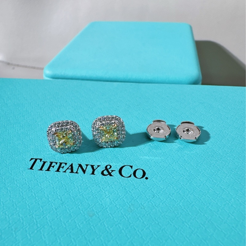 Tiffany soleste系列 0.43克拉方形切割圍鑲黃鑽耳環,濃彩黃-3