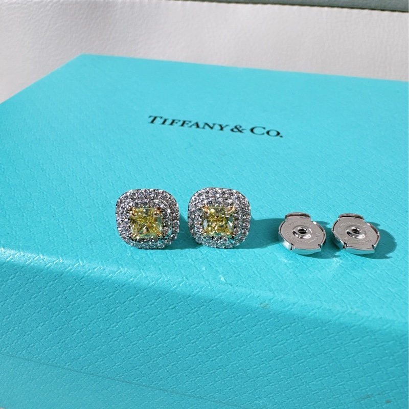 Tiffany soleste系列 0.43克拉方形切割圍鑲黃鑽耳環,濃彩黃-4