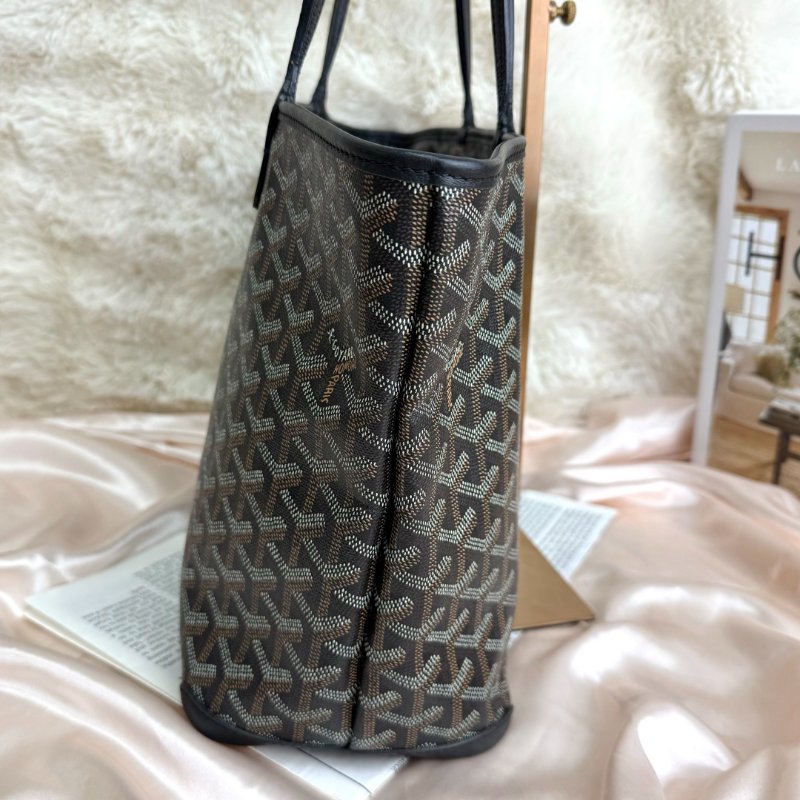 Goyard Saint Louis 購物袋 黑色 老花 Goyardine 帆布 小號-3