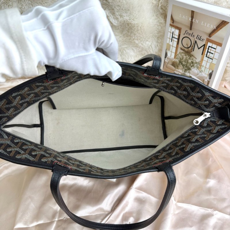 Goyard Saint Louis 購物袋 黑色 老花 Goyardine 帆布 小號-6
