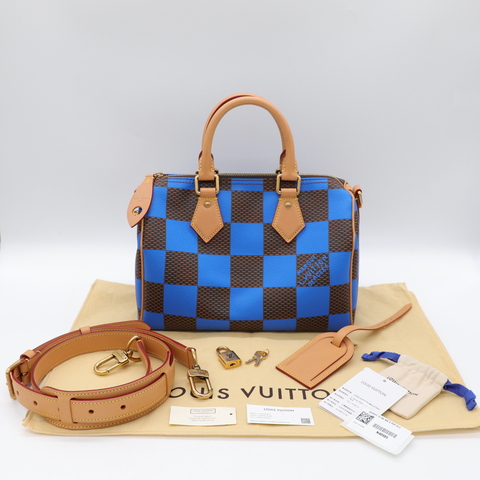 Louis Vuitton路易威登 SPEEDY 25BLUE COATED CANVAS 藍色 手提包 肩背包
