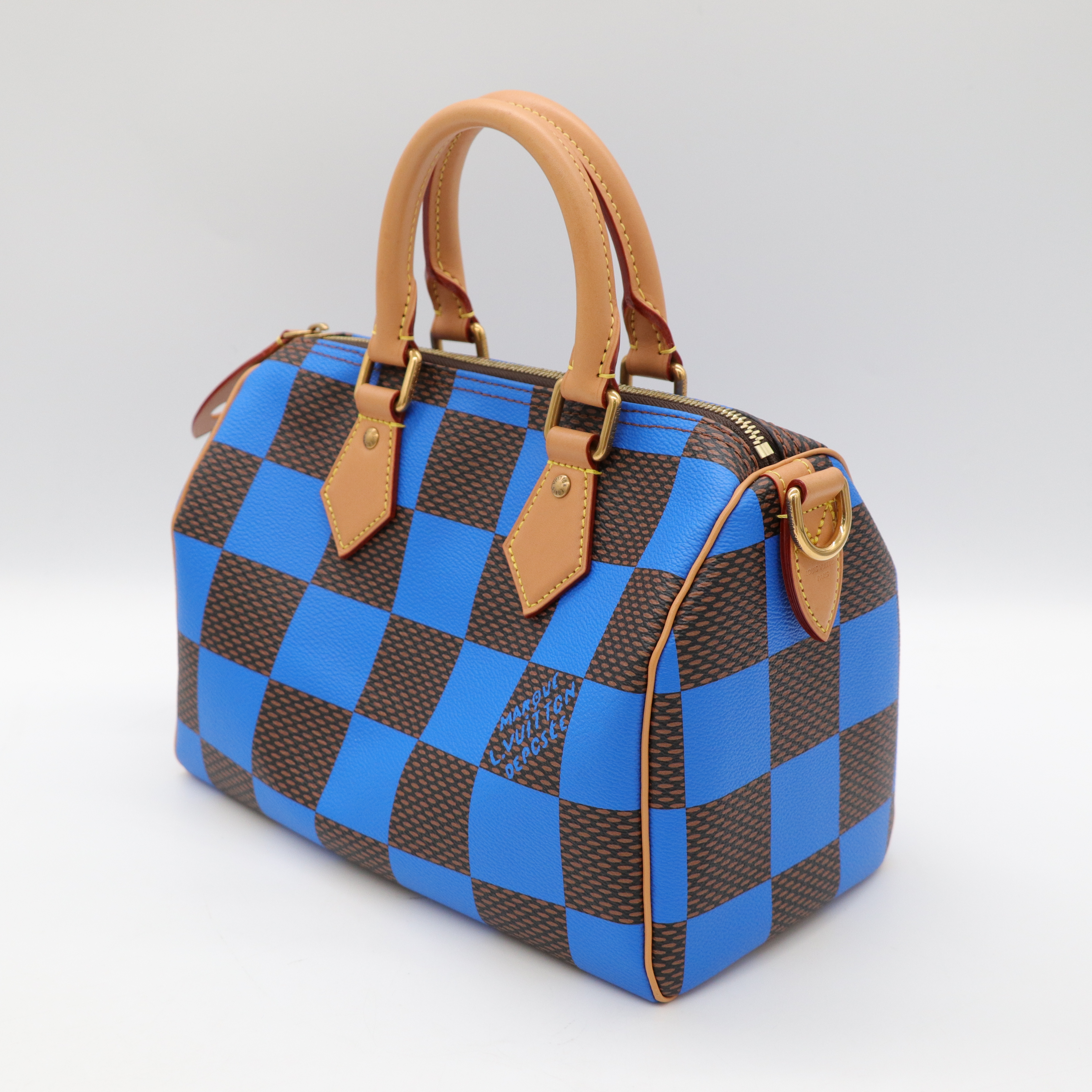 Louis Vuitton路易威登 SPEEDY 25BLUE COATED CANVAS 藍色 手提包 肩背包-3