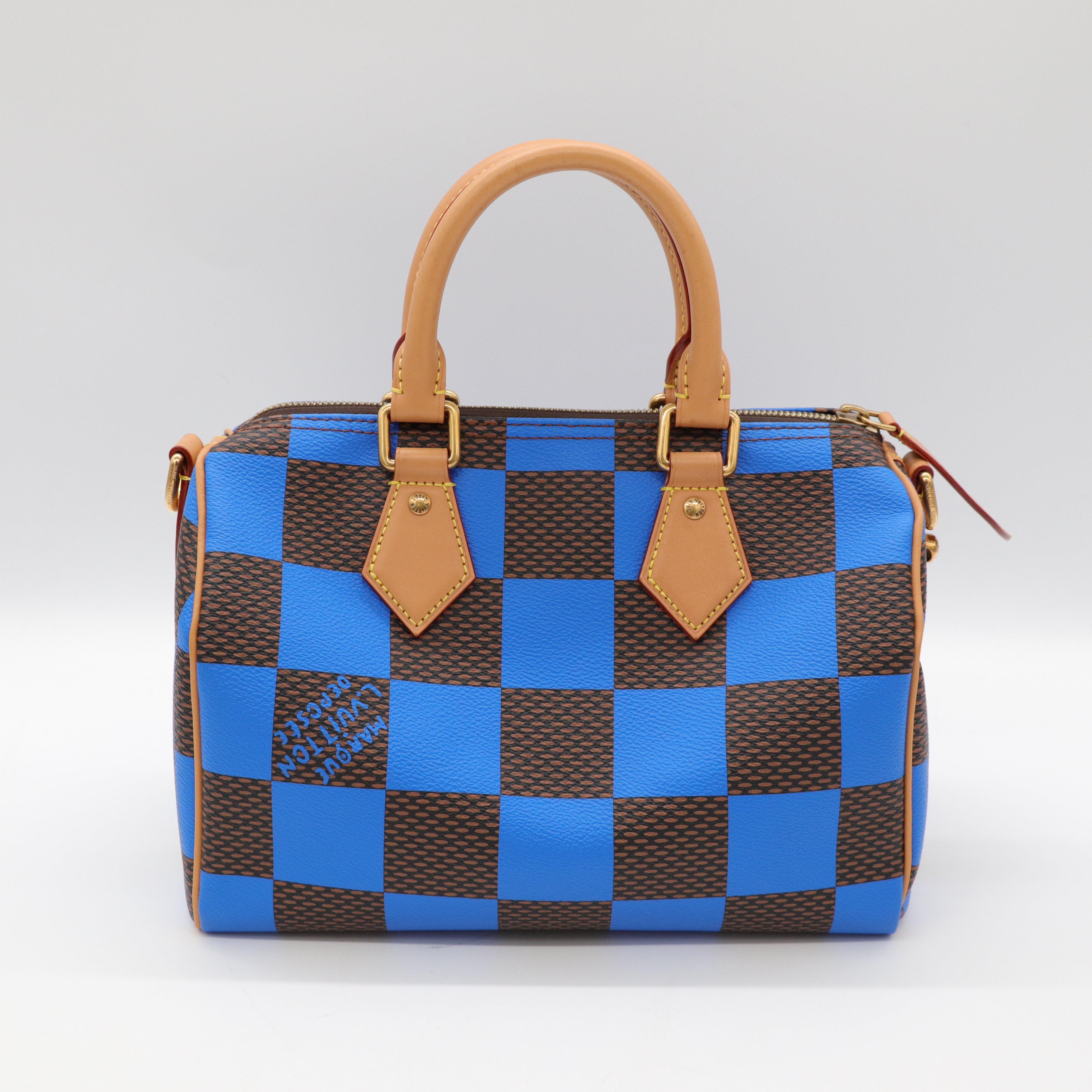 Louis Vuitton路易威登 SPEEDY 25BLUE COATED CANVAS 藍色 手提包 肩背包-4