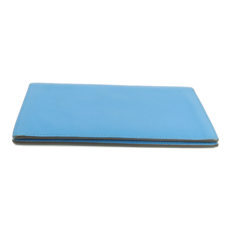 HERMES Evergrain皮革Citizen Twill Long Wallet長錢包Turquoise-5