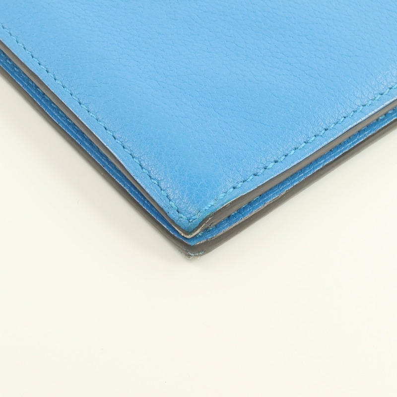 HERMES Evergrain皮革Citizen Twill Long Wallet長錢包Turquoise-8