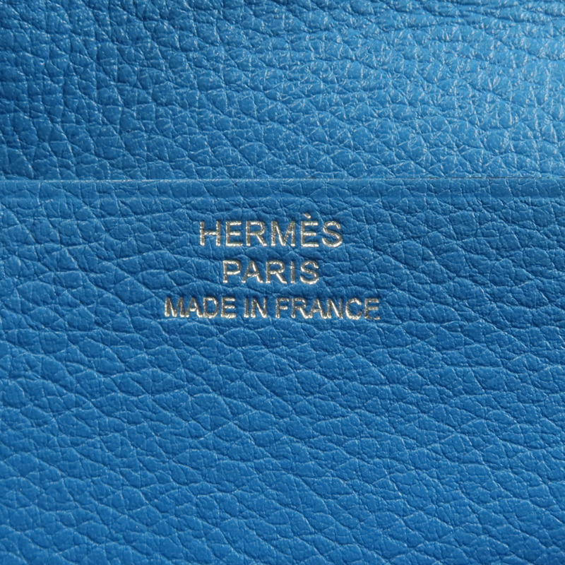 HERMES Evergrain皮革Citizen Twill Long Wallet長錢包Turquoise-11