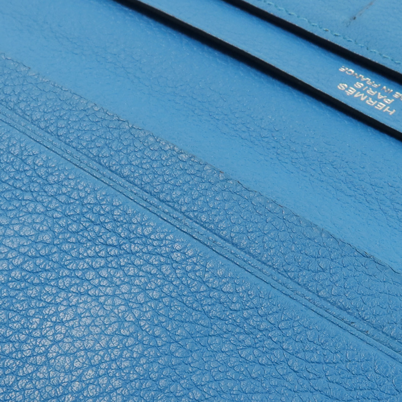 HERMES Evergrain皮革Citizen Twill Long Wallet長錢包Turquoise-13