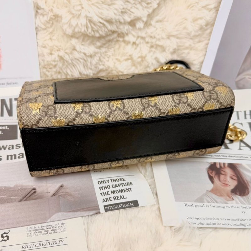 GUCCI Padlock 盒子包 烏木色拼金色 老花拼蜜蜂印花 塗層帆布 小號-2