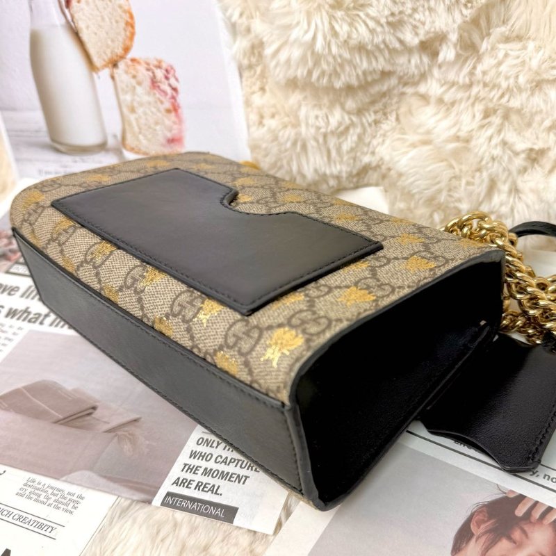 GUCCI Padlock 盒子包 烏木色拼金色 老花拼蜜蜂印花 塗層帆布 小號-3
