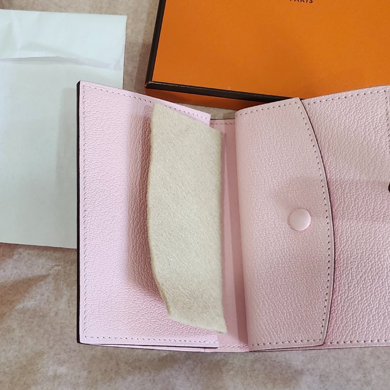 【全新全套】Hermes Bearn Mini 山羊皮 3Q 櫻花粉 銀扣 錢包短夾-3