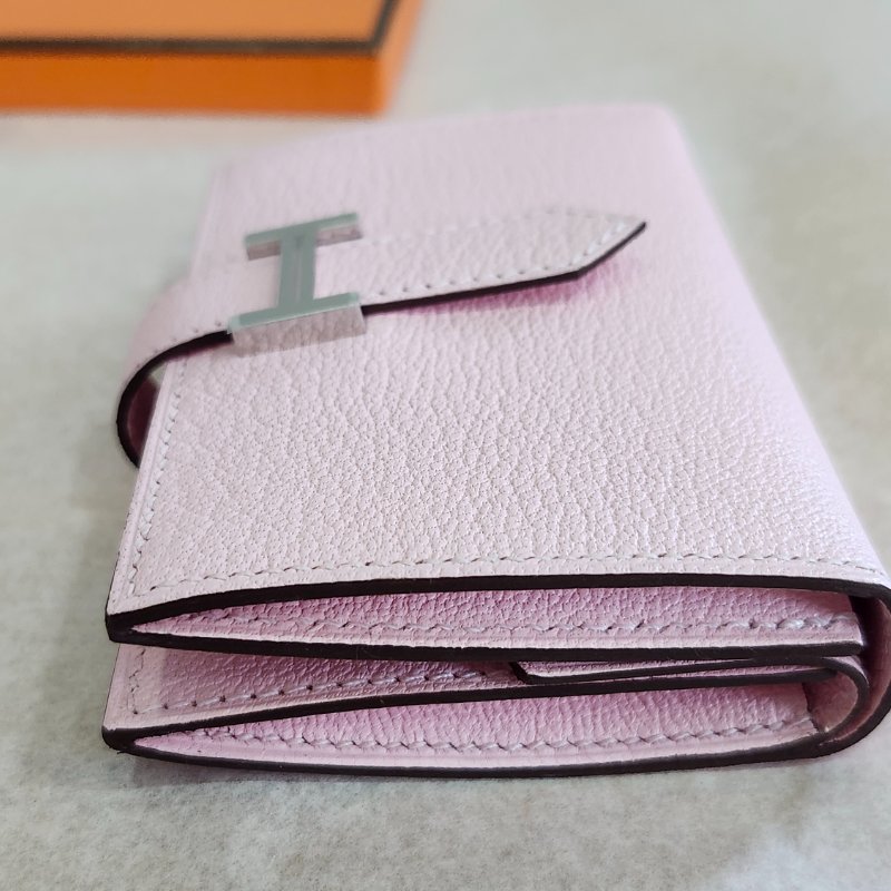 【全新全套】Hermes Bearn Mini 山羊皮 3Q 櫻花粉 銀扣 錢包短夾-4