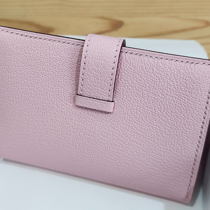 【全新全套】Hermes Bearn Mini 山羊皮 3Q 櫻花粉 銀扣 錢包短夾-7