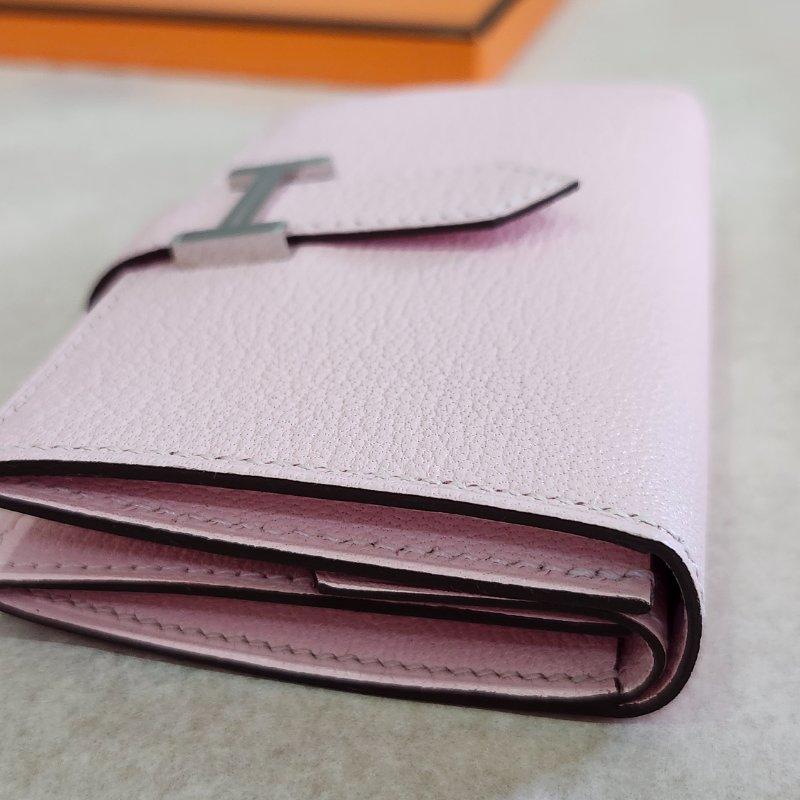 【全新全套】Hermes Bearn Mini 山羊皮 3Q 櫻花粉 銀扣 錢包短夾-8