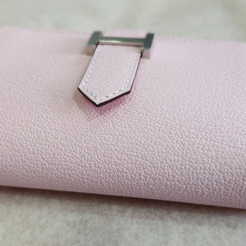 【全新全套】Hermes Bearn Mini 山羊皮 3Q 櫻花粉 銀扣 錢包短夾-9