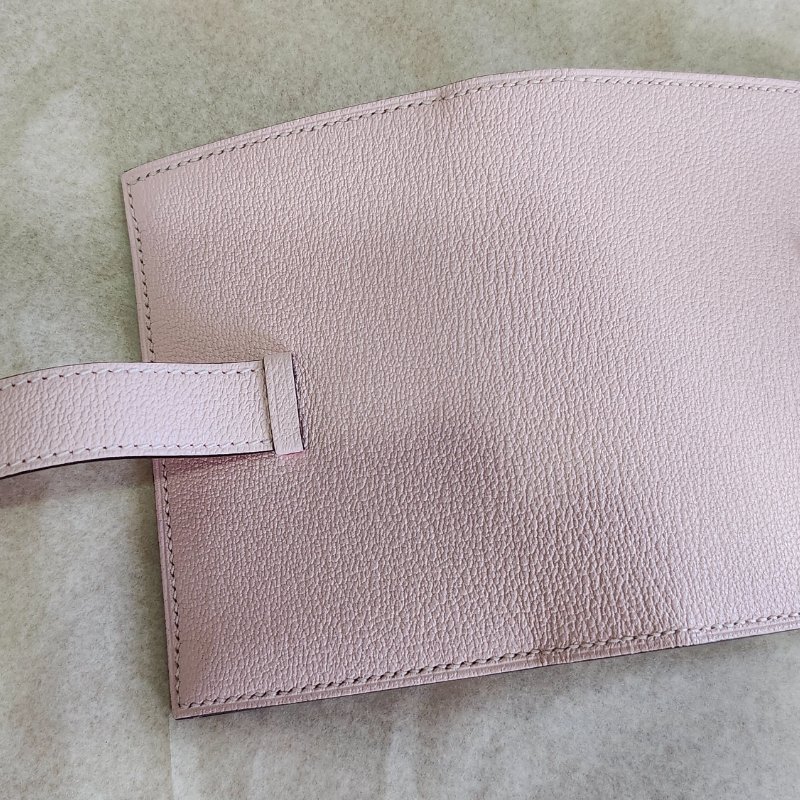 【全新全套】Hermes Bearn Mini 山羊皮 3Q 櫻花粉 銀扣 錢包短夾-10
