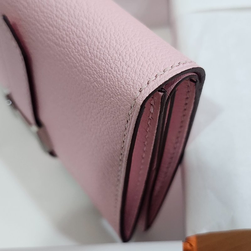 【全新全套】Hermes Bearn Mini 山羊皮 3Q 櫻花粉 銀扣 錢包短夾-12