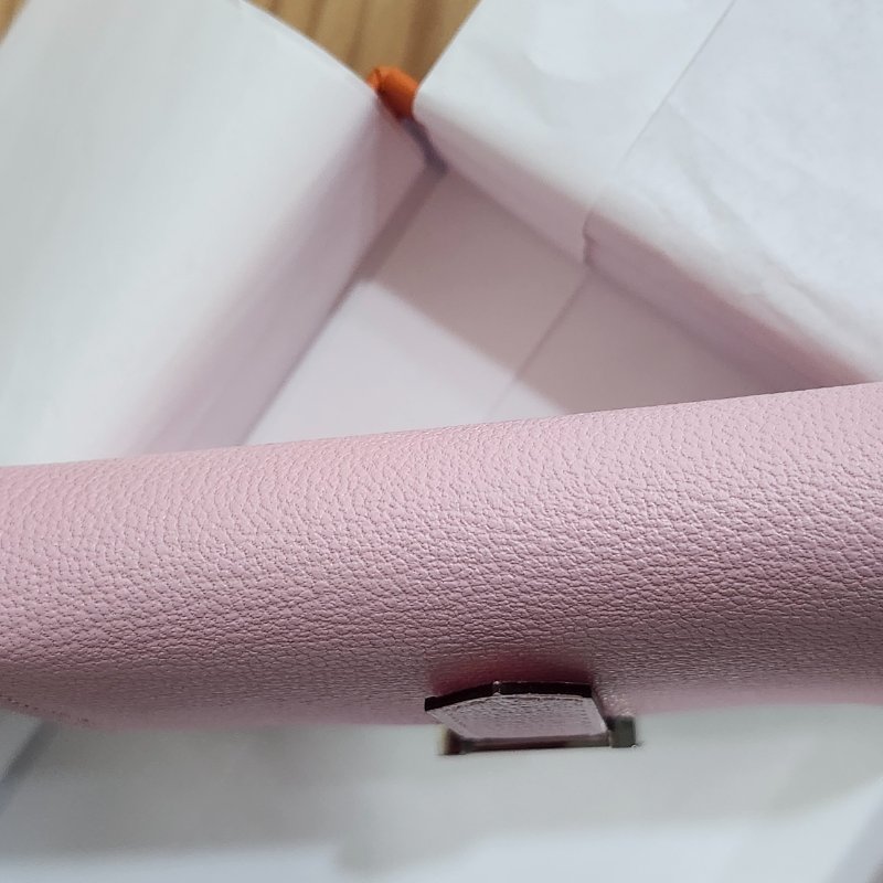【全新全套】Hermes Bearn Mini 山羊皮 3Q 櫻花粉 銀扣 錢包短夾-13