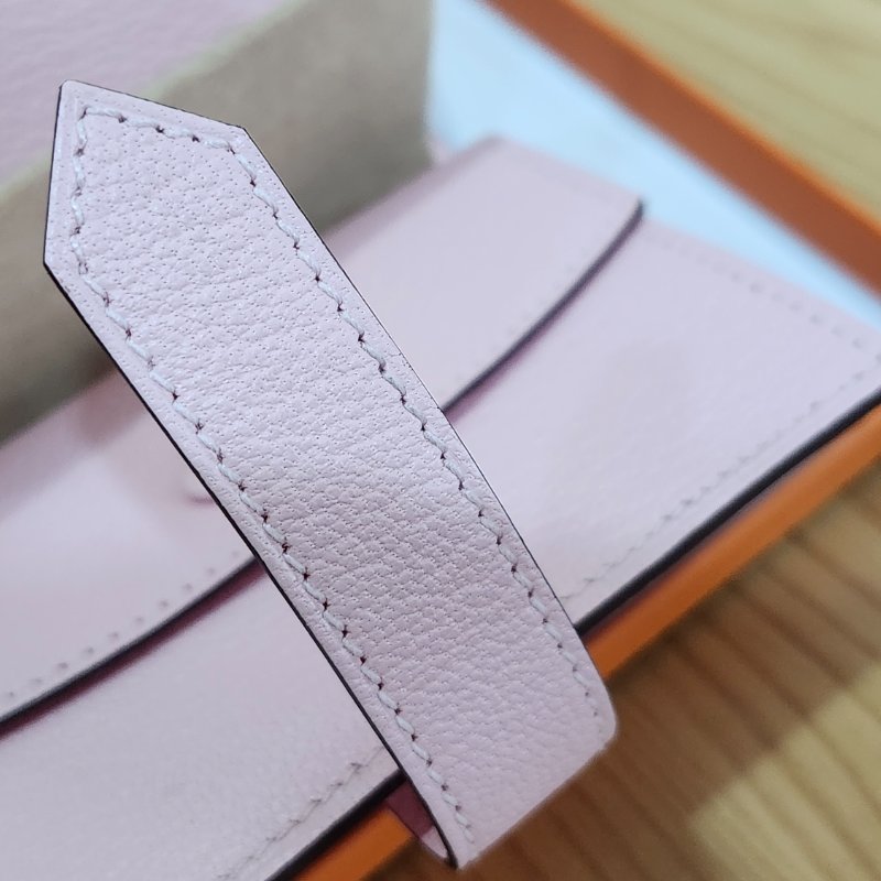 【全新全套】Hermes Bearn Mini 山羊皮 3Q 櫻花粉 銀扣 錢包短夾-14