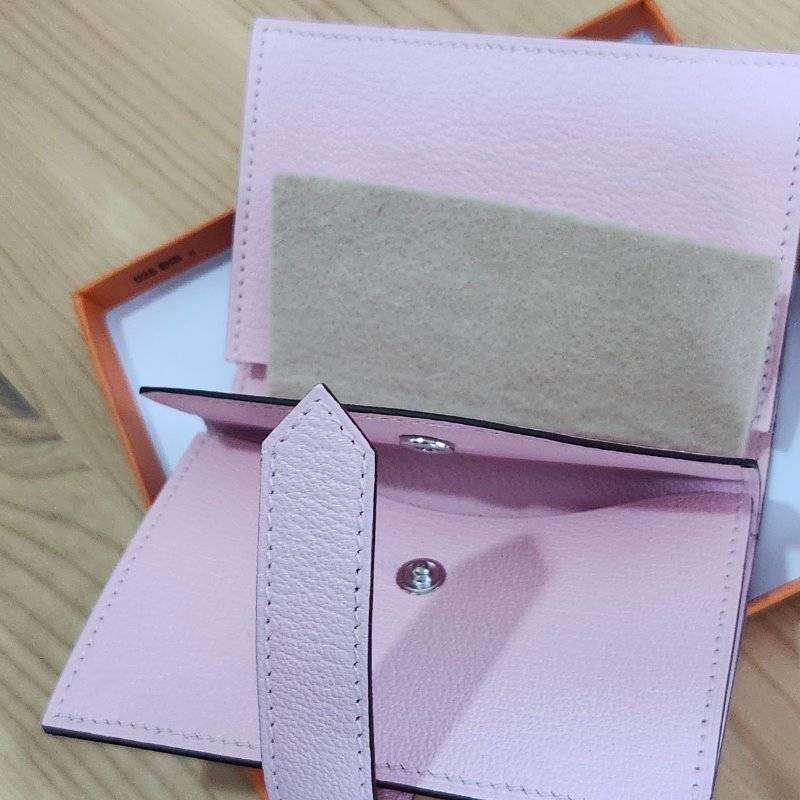 【全新全套】Hermes Bearn Mini 山羊皮 3Q 櫻花粉 銀扣 錢包短夾-20