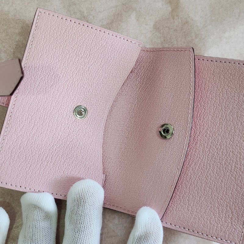 【全新全套】Hermes Bearn Mini 山羊皮 3Q 櫻花粉 銀扣 錢包短夾-22