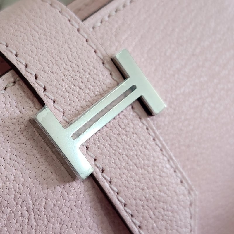 【全新全套】Hermes Bearn Mini 山羊皮 3Q 櫻花粉 銀扣 錢包短夾-24