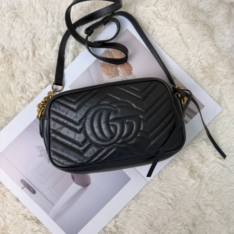 GUCCI 馬蒙 Marmont 相機包 黑色 波浪紋 牛皮 小號 24-1