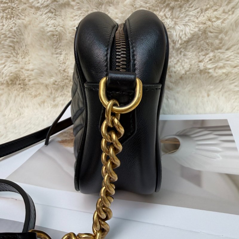GUCCI 馬蒙 Marmont 相機包 黑色 波浪紋 牛皮 小號 24-2