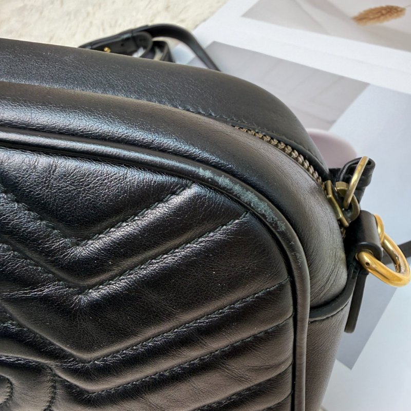 GUCCI 馬蒙 Marmont 相機包 黑色 波浪紋 牛皮 小號 24-5