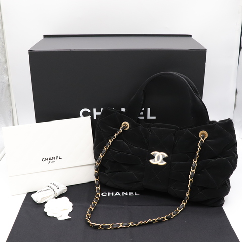 Chanel 香奈兒 25K 黑金 滑雪服材質 蝴蝶結 鏈條包 單肩包 黑色金扣 中號 芯片款