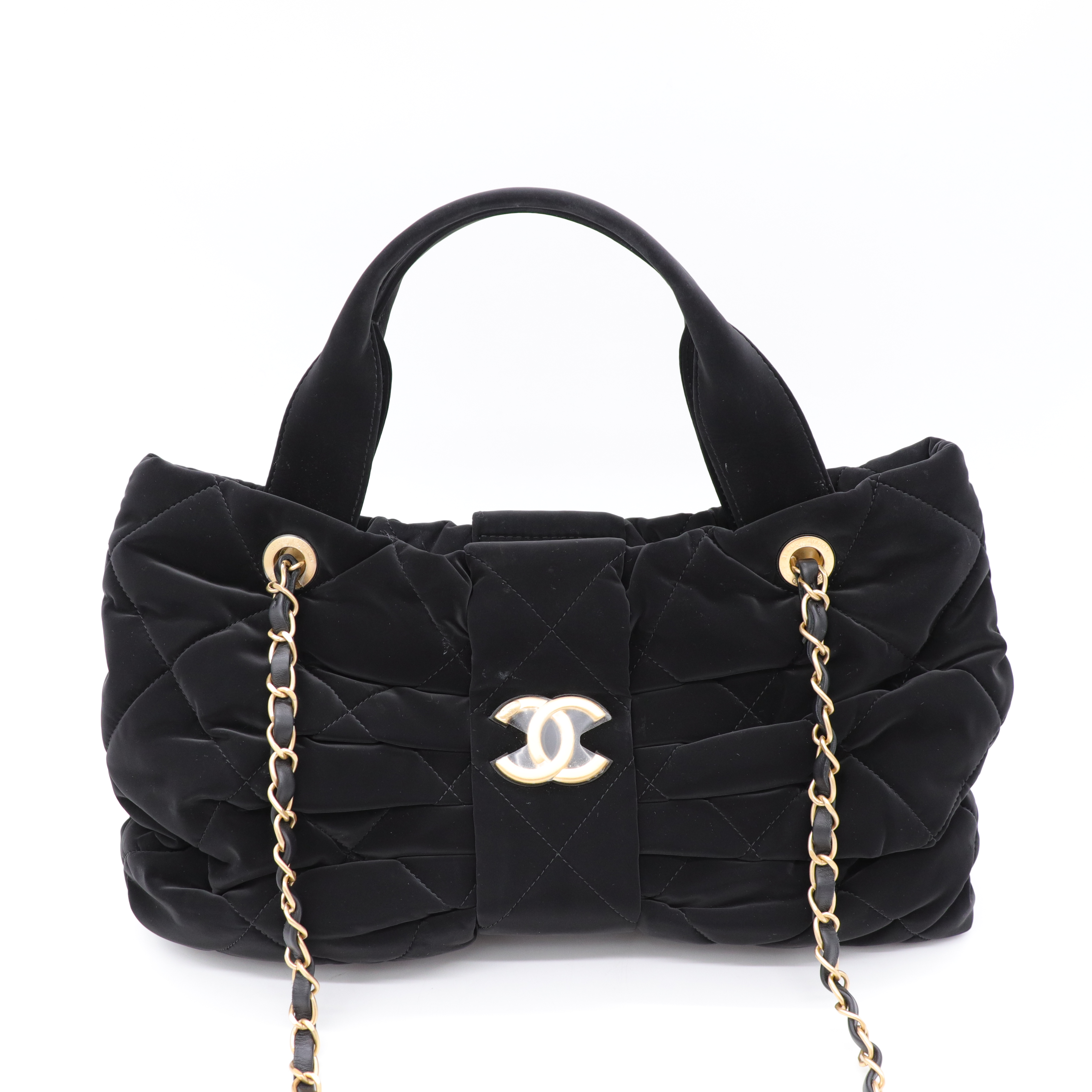 Chanel 香奈兒 25K 黑金 滑雪服材質 蝴蝶結 鏈條包 單肩包 黑色金扣 中號 芯片款-2