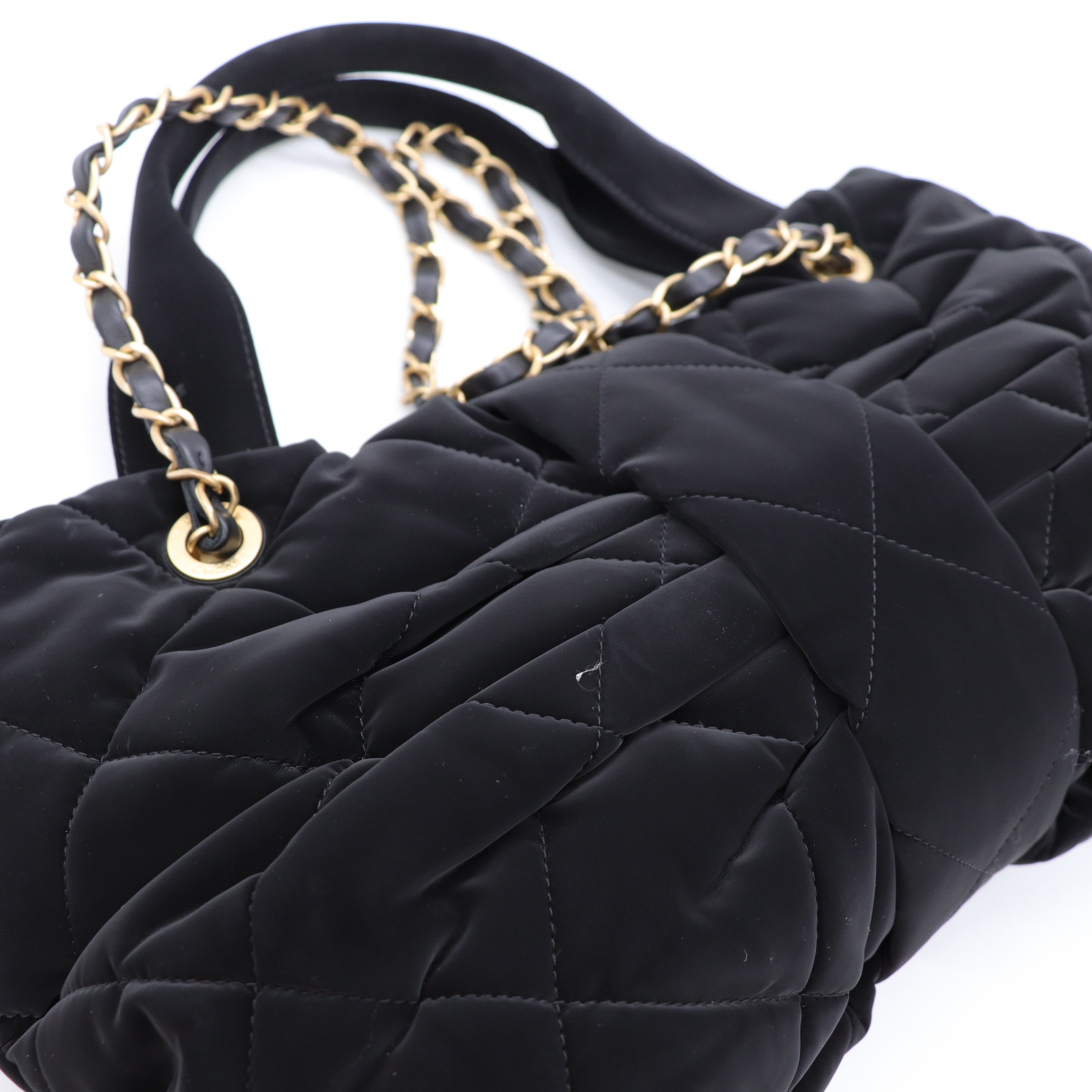 Chanel 香奈兒 25K 黑金 滑雪服材質 蝴蝶結 鏈條包 單肩包 黑色金扣 中號 芯片款-9