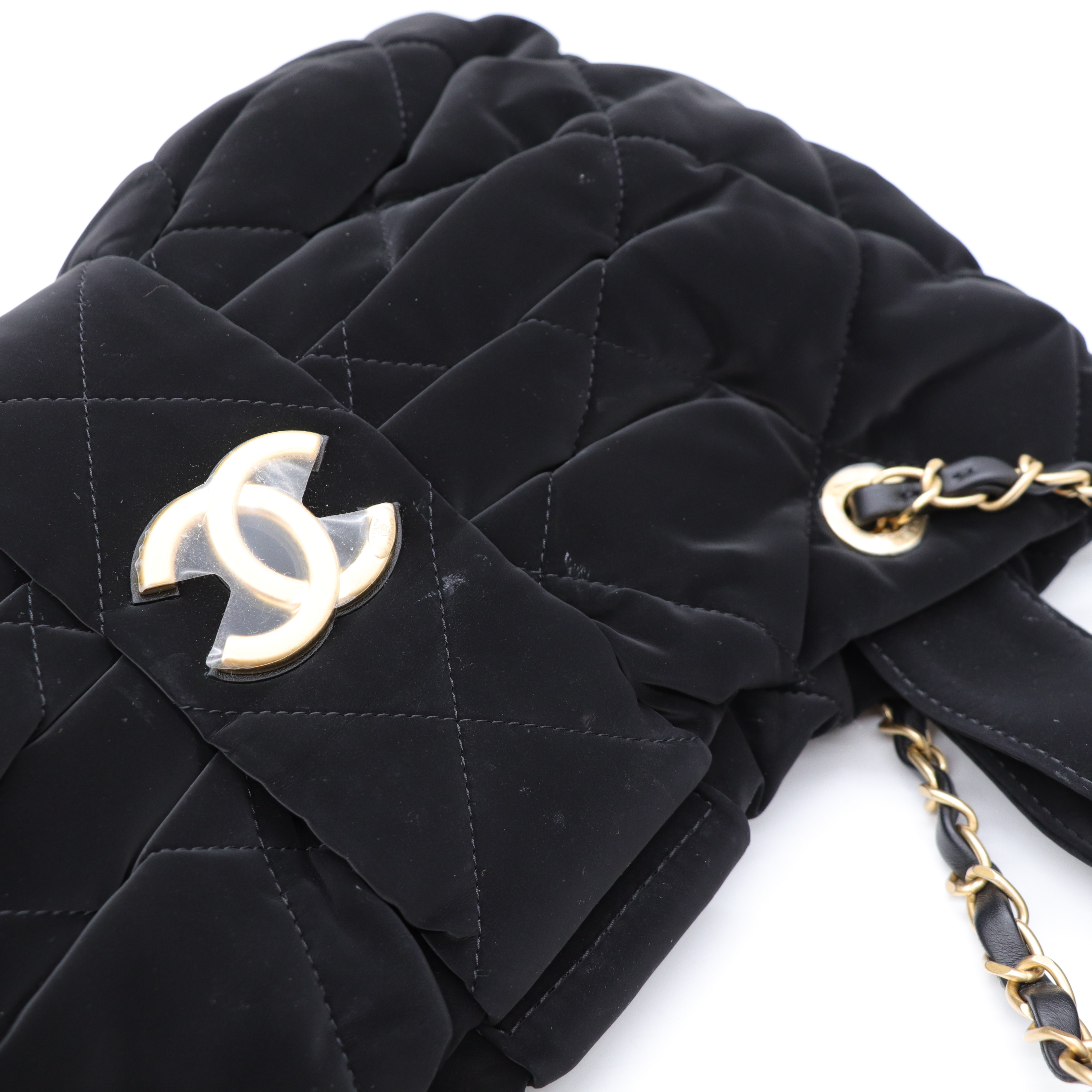 Chanel 香奈兒 25K 黑金 滑雪服材質 蝴蝶結 鏈條包 單肩包 黑色金扣 中號 芯片款-10