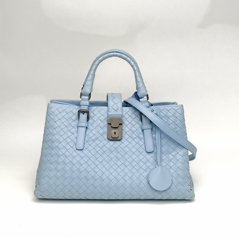BOTTEGA VENETA Roma羅馬包小號31藍色牛皮鎢鋼扣肩背包