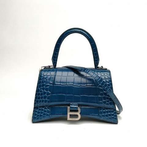 BALENCIAGA 藍色牛皮鱷魚壓紋Hourglass沙漏手袋S碼肩背包