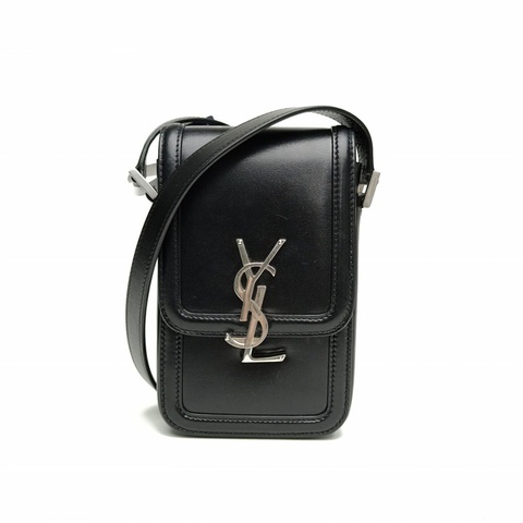 SAINT LAURENT 黑色牛皮銀扣Solferino相機包斜挎包