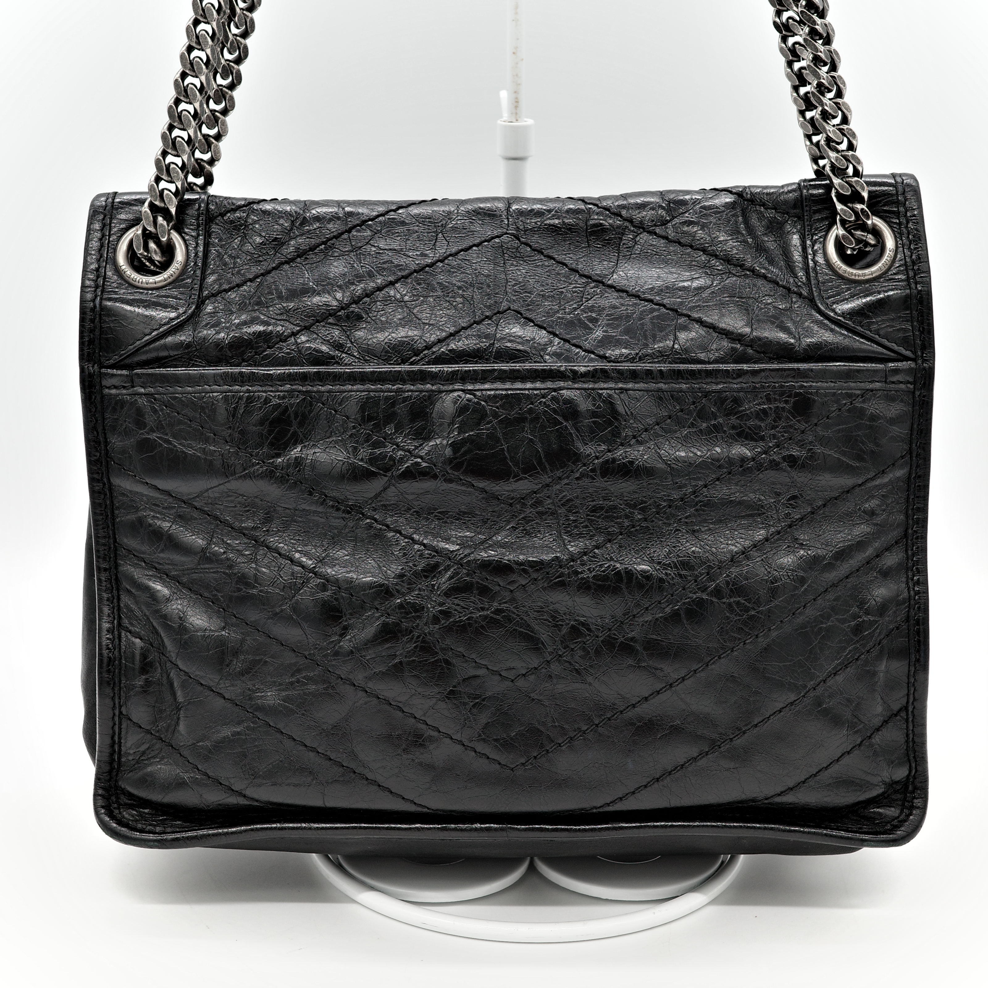 Saint Laurent YSL 聖羅蘭 黑色 BLACK NIKI 復古褶皺鏈條單肩包 翻蓋包-4