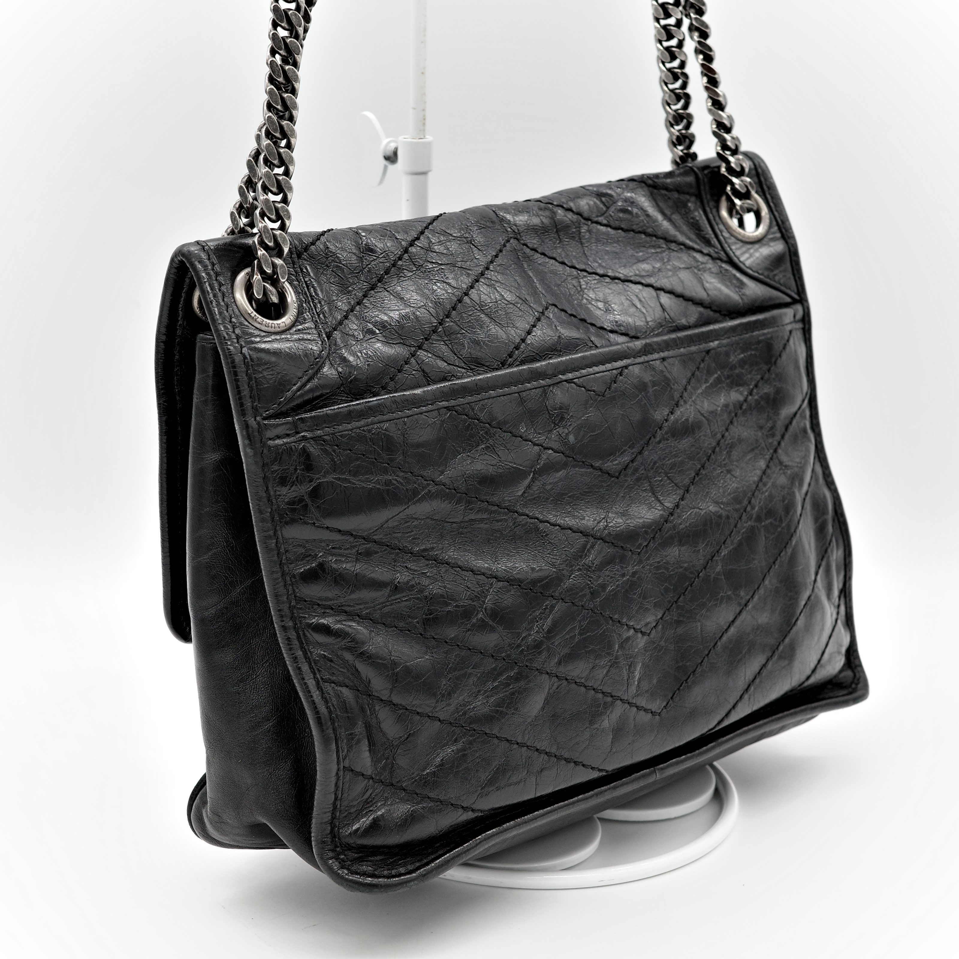 Saint Laurent YSL 聖羅蘭 黑色 BLACK NIKI 復古褶皺鏈條單肩包 翻蓋包-5
