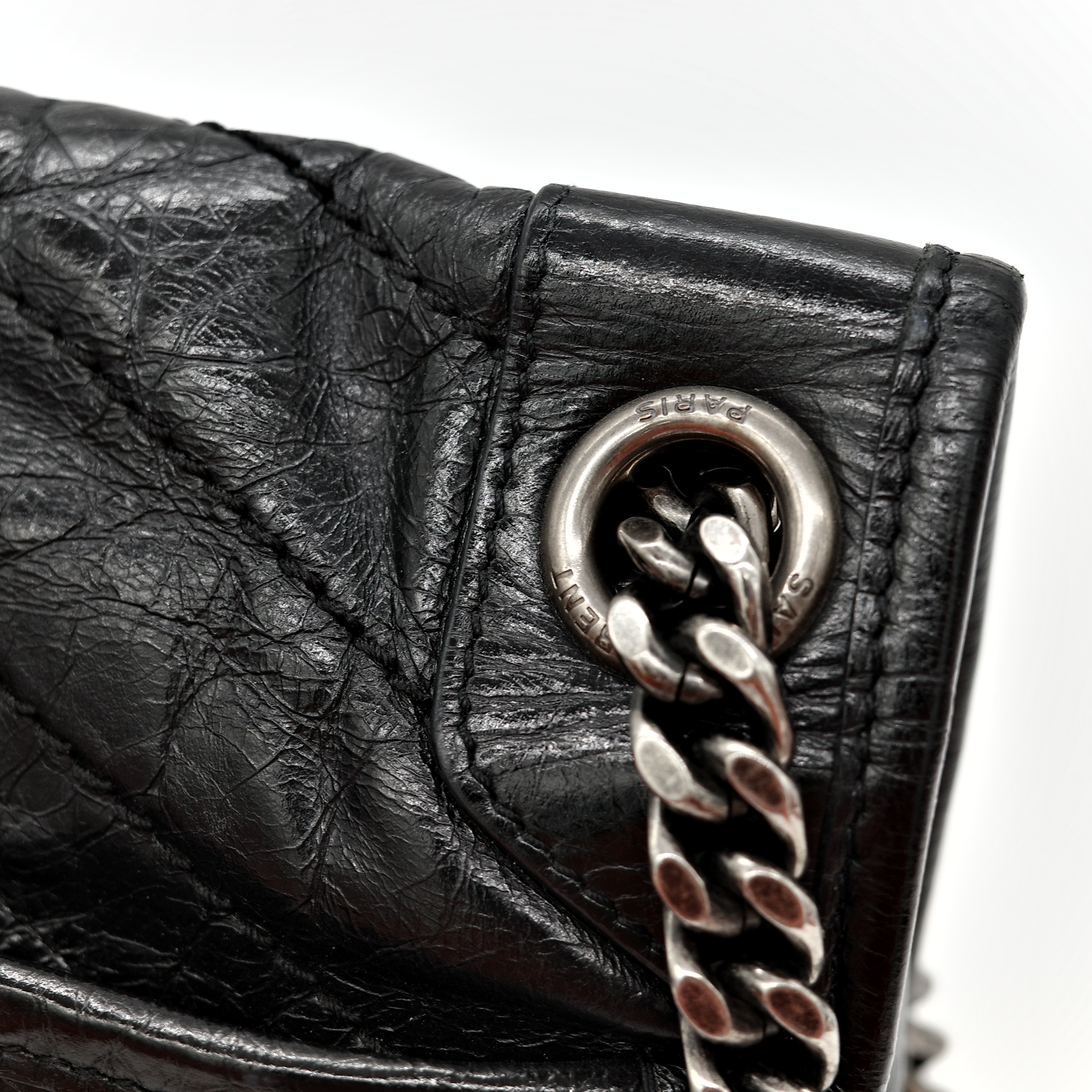 Saint Laurent YSL 聖羅蘭 黑色 BLACK NIKI 復古褶皺鏈條單肩包 翻蓋包-15