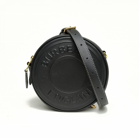 Burberry 黑色牛皮全皮徽標圓餅包肩背包