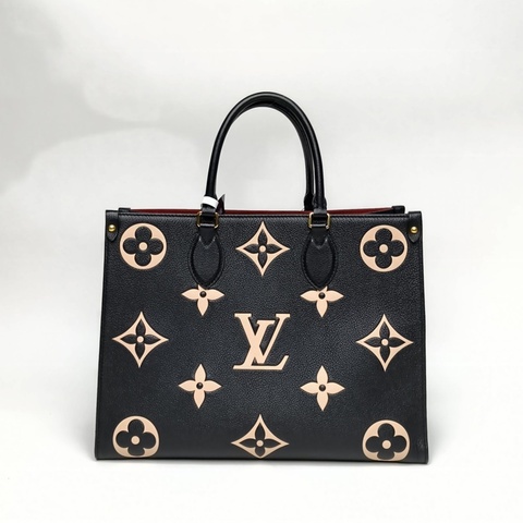 LOUIS VUITTON Onthego中號黑白牛皮晶片大Logo印花肩背包